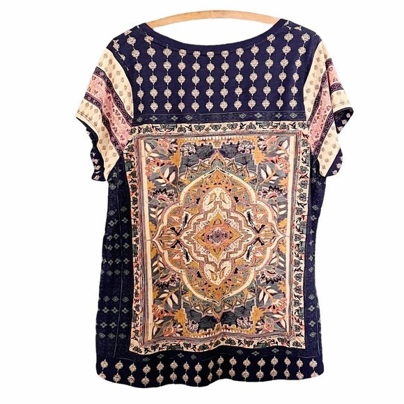 Lucky Brand Top Boho Persian Carpet Graphic Scoop Neck Tee Women’s Plus Size 1X - Picture 3 of 9